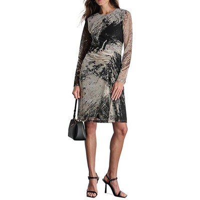 Женское бежевое платье DKNY с принтом выше колена для офиса и работы 6 BHFO 0581