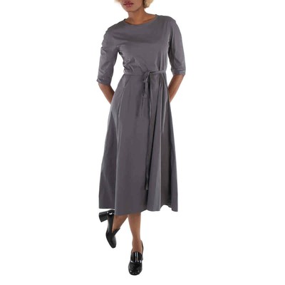 Pre-owned Max Mara Ladies Medium Grey Sonia Cotton-blend Midi Dress, Brand Size 40 (us