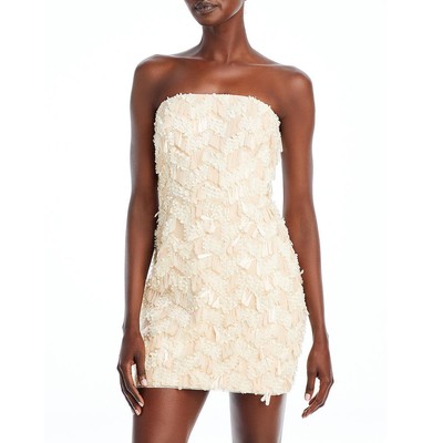 Женское бежевое мини-платье без бретелек для коктейлей и вечеринок BCBGMAXAZRIA 10 BHFO 9643