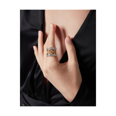 Pre-owned Philipp Plein Womens Ring Pj3aa10r3 Stainless Steel Golden Swarovski Size 14
