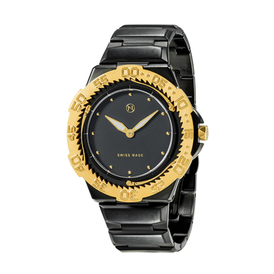 NOVE NOVE TRIDENT ULTRA SLIM DIVER BLACK GOLD WATCH - BRAND