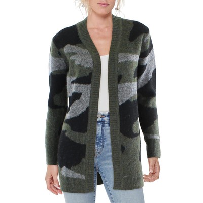 

Женский зеленый кардиган с открытой передней частью и отделкой в рубчик цвета морской волны, куртка-свитер  BHFO 8683