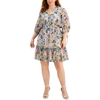 

Женское короткое крестьянское мини-платье с цветочным принтом Taylor Plus BHFO 8715, Ivory/true blush