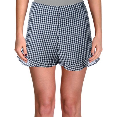

Женские темно-синие повседневные шорты в клетку в клетку с воланами цвета морской волны  BHFO 5971, Navy/white