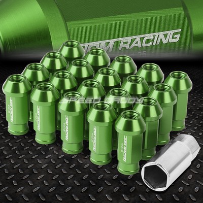УНИВЕРСАЛЬНЫЙ НАКОНЕЧНИК JDM С ОТКРЫТЫМ КОНЦОМ ЗЕЛЕНОГО ЦВЕТА, 20 ГАЕК / КОМПЛЕКТ + КЛЮЧ ОТ ЗАМКА M12X1.25, ДИАМЕТР 25 ММ / ВЫСОТА 50 ММ
