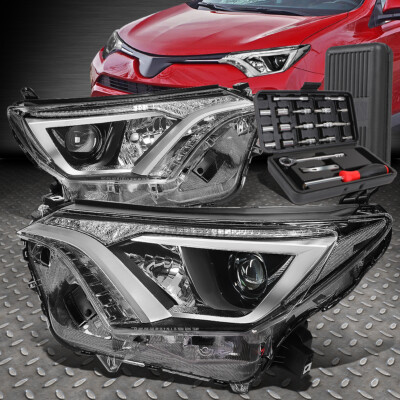ДЛЯ 16-18 TOYOTA RAV4 ХРОМИРОВАННЫЙ КОРПУС, ПРОЗРАЧНЫЕ УГЛОВЫЕ ФАРЫ ПРОЕКТОРА + НАБОР ИНСТРУМЕНТОВ