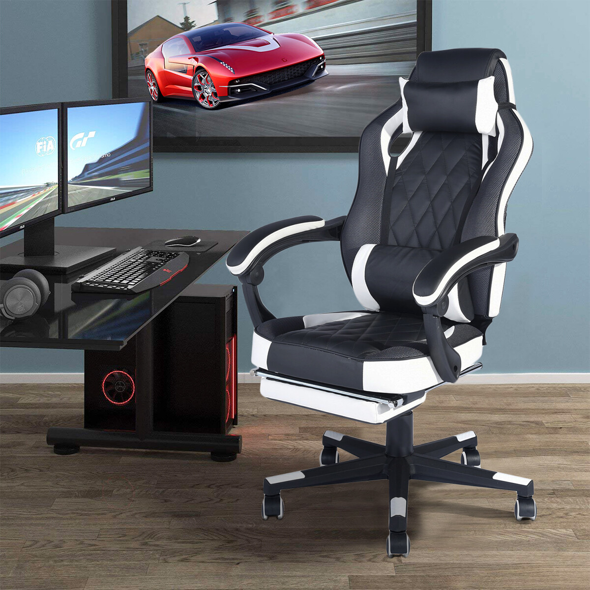 Reclining Swivel Gaming Chair Ergonomic Recliner With Footrest