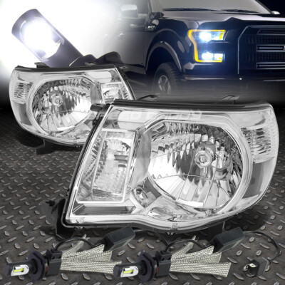 ХРОМИРОВАННЫЙ КОРПУС ФАРЫ + ПРОЗРАЧНЫЙ УГОЛ + БЕЛАЯ СВЕТОДИОДНАЯ СИСТЕМА 6000K ДЛЯ 05-11 TACOMA