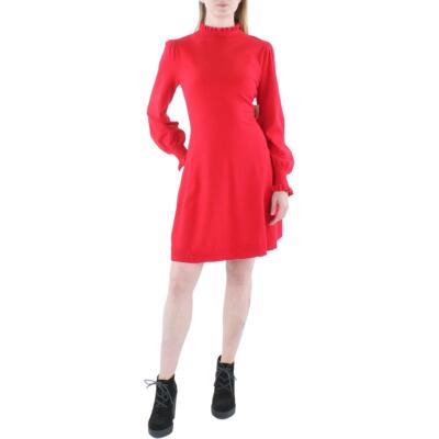 CeCe Womens   Red Ruffled Midi Long Sleeve Sweaterdress M BHFO 5286