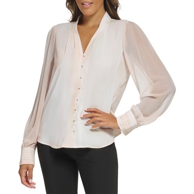 Женская розовая шифоновая блузка на пуговицах с принтом Calvin Klein, L BHFO 7870