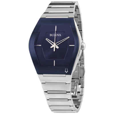 Pre-owned Bulova Quartz Blue Dial Stainless Steel Men's Watch 96a258