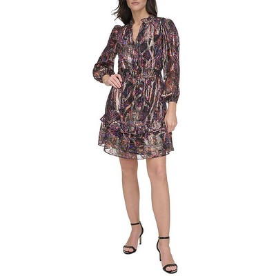 Женское мини-платье для коктейлей и вечеринок Vince Camuto с металлическим узором Пейсли BHFO 7540