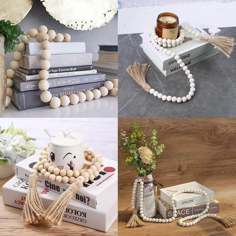 58” Wood Bead Garland Coffee Table Decor Farmhouse Beads Home Decor for Living R