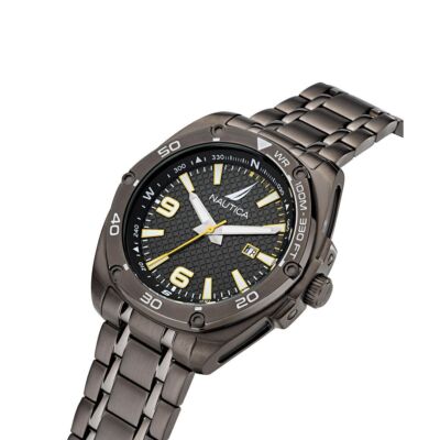 Pre-owned Nautica Mens Wristwatch  Tin Can Bay Naptcf204 Steel Black Sub 100mt