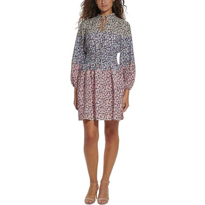 Vince Camuto Womens Pink Chiffon Floral Print Mini Shift Dress 10 BHFO 5566