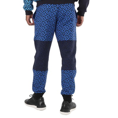 Pre-owned Versace Men's La Greca Logo Print Colour-block Track Pants In Multicolor