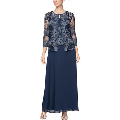 

Alex Evenings Womens Metallic Maxi 2PC Вечернее платье BHFO 6813, Navy