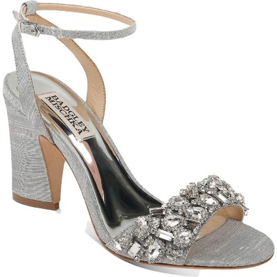 

Женские туфли на каблуке Badgley Mischka Jill Silver Evening 9,5 средний (B,M) BHFO 0354, Серебряный, Jill