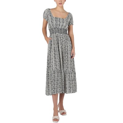 Черная Лента_ Женский длинный летний сарафан с синим цветочным принтом XS BHFO 7201