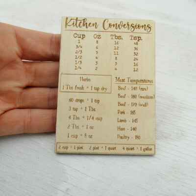 Kitchen Measurement Conversions Wood Magnet - Fridge Housewarrming Wedding Gift