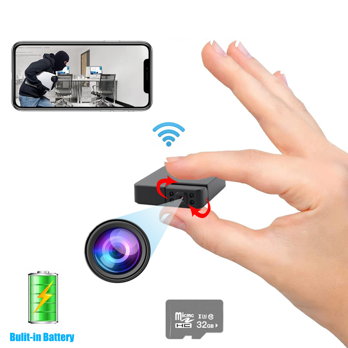 Mini Spy Camera WIFI 1080P HD Hidden Night Vision Security Nanny Cam w/ Battery