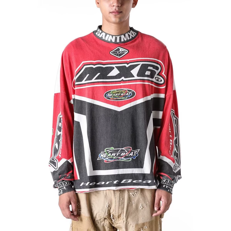 セントマイケル MOTOCROSS Saint of Michael MX6 Motocross Race Logo Print Cotton Jersey