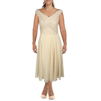 

Женское бежевое кружевное коктейльное платье миди Lauren Ralph Lauren  BHFO 3303, Parchment