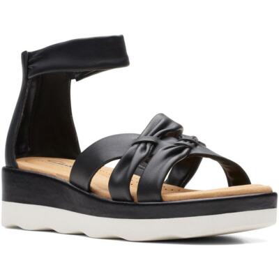 

Женские сандалии Clarks Clara Rae с удобной стелькой на танкетке и ремешком на щиколотке BHFO 2872, Черный, Clara Rae