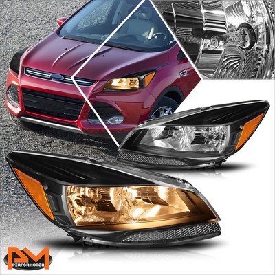 For 13-16 Ford Escape SUV Headlight/Lamp Replacement Black Housing Amber Corner