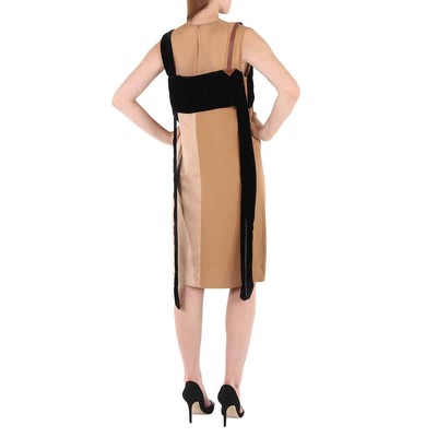 Pre-owned Burberry Silk And Velvet Strap Detail Dress In Check Description