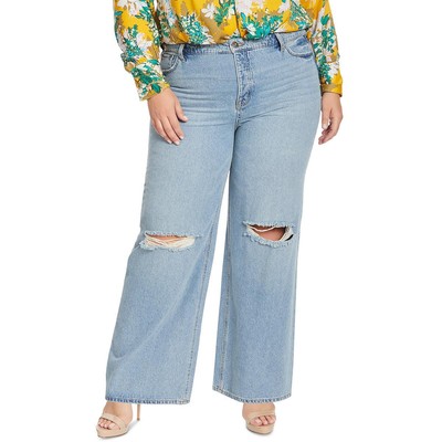 Женские джинсы с широкими штанинами Jessica Simpson Blue Destroyed Denim Plus 24W BHFO 6943