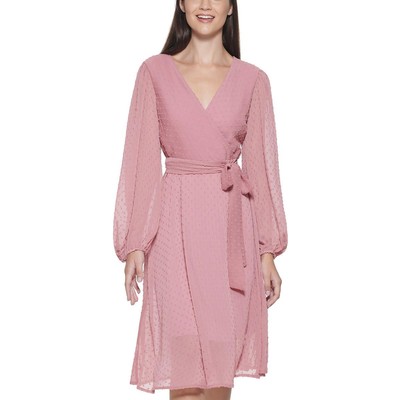 

Kensie Womens Swiss Dot Faux Wrap A-Line Midi Dress BHFO 9168, Розовый