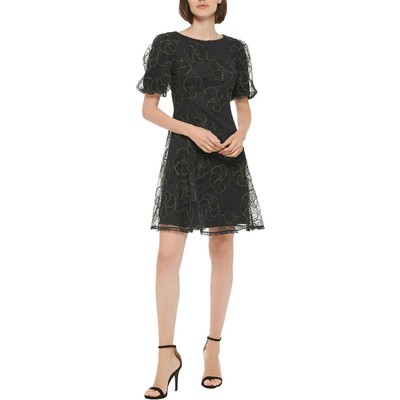 Женское мини-платье для коктейлей и вечеринок DKNY черного цвета металлик 2 BHFO 1866