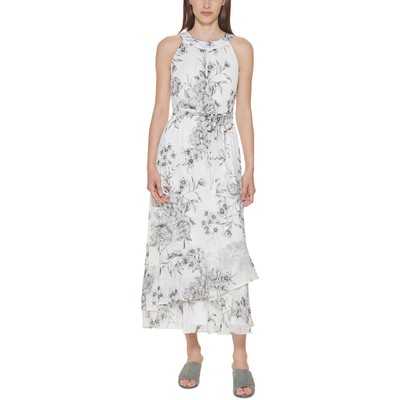 

Calvin Klein Женское белое летнее платье макси с цветочным принтом  BHFO 7750, Grey multi