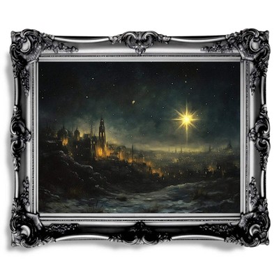 Star of Bethlehem Wall Art Print   Golden Star Illuminating Ancient City, Nativi