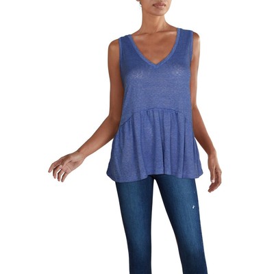 Женская синяя рубашка-майка с баской и V-образным вырезом из коллекции Bobeau M BHFO 9734