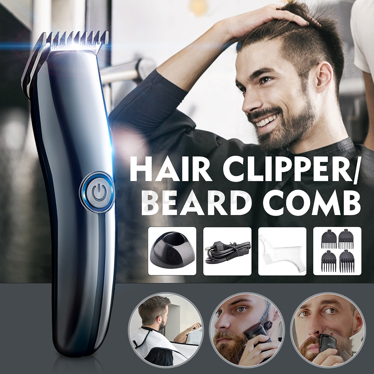 Men Hair Clipper Shaver Beard Razor Beard Styling Comb+Bib Set w/ Charging  t