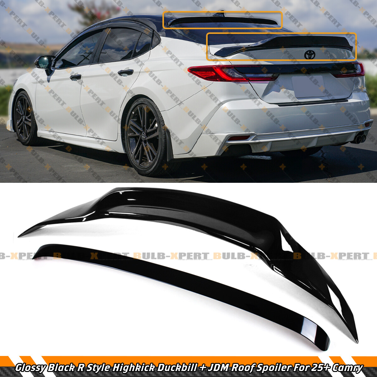 FOR 25-26 TOYOTA CAMRY R STYLE GLOSSY BLACK TRUNK + JDM REAR WINDOW ROOF SPOILER