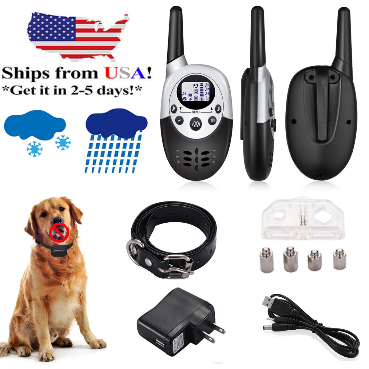 1000yard Waterproof Shock Vibrate Remote Training Collar For Large Med Small Dog