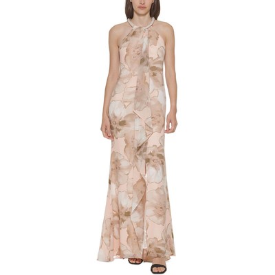 

Calvin Klein Женское розовое вечернее платье макси с лямкой на шее  BHFO 8031, Blush