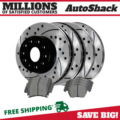 Front and Rear Drilled Brake Rotors Black & Pads for VW Jetta Passat GTI Eos V6