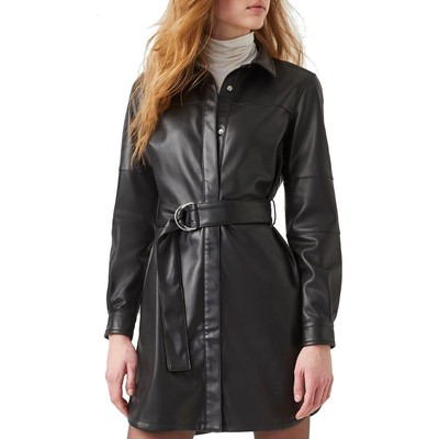 

Черное женское мини-платье-рубашка с поясом French Connection из искусственной кожи  BHFO 2065, Черный