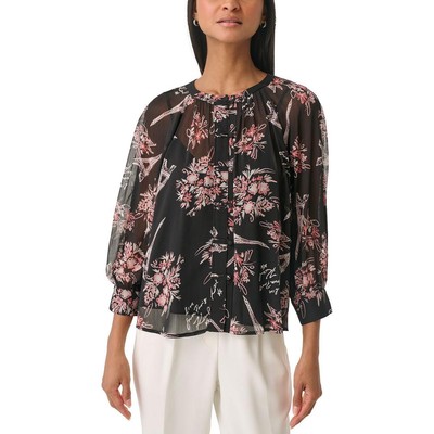 Женская черная шифоновая блузка с цветочным принтом Karl Lagerfeld Paris, M BHFO 2666