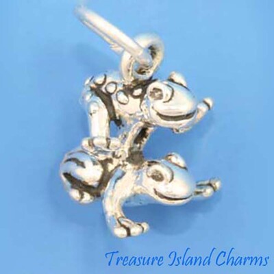 Frogs Playing Leapfrog 3D 925 Solid Sterling Silver Charm MADE IN USA
