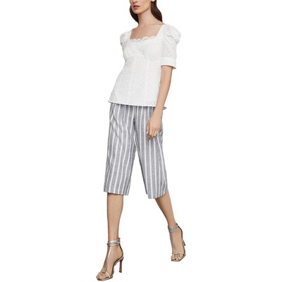 

BCBGMAXAZRIA Женская белая хлопковая блуза с квадратным вырезом и кружевной отделкой  BHFO 2998, Белый