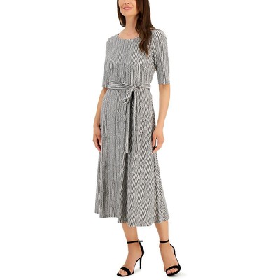 Kasper Womens Gray Polka Dot Zipper Short Sleeve Midi Dress 14 BHFO 7874
