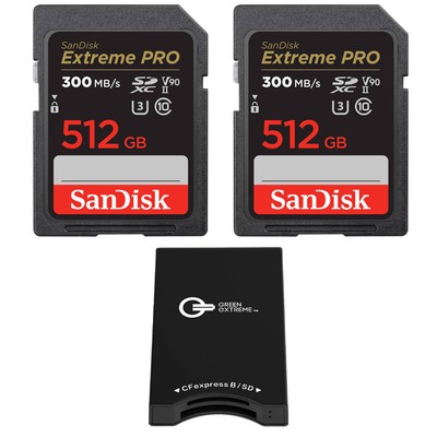 Карта памяти SanDisk 512GB Extreme PRO UHS-II SDXC, 2 комплекта, со считывателем SD-карт CFexpress B