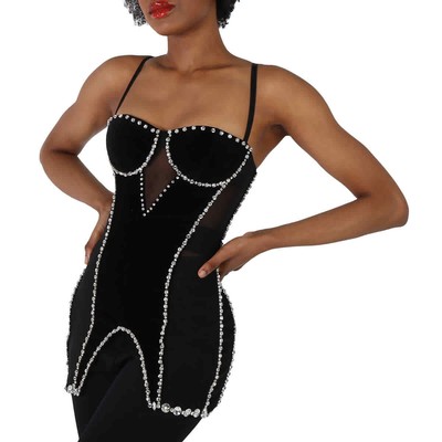 Pre-owned Burberry Stretch Mesh And Velveteen Crystal Embellished Corset Top In Black