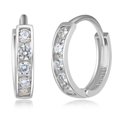 Wellingsale 14k White Gold 2mm CZ Channel Set Hoop Huggy Earrings (10 x 10 mm)