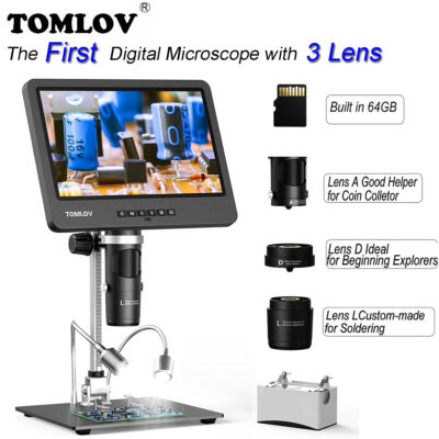 TOMLOV DM602 10'' Digital Microscope 1500X USB Microscope for Electronics Repair